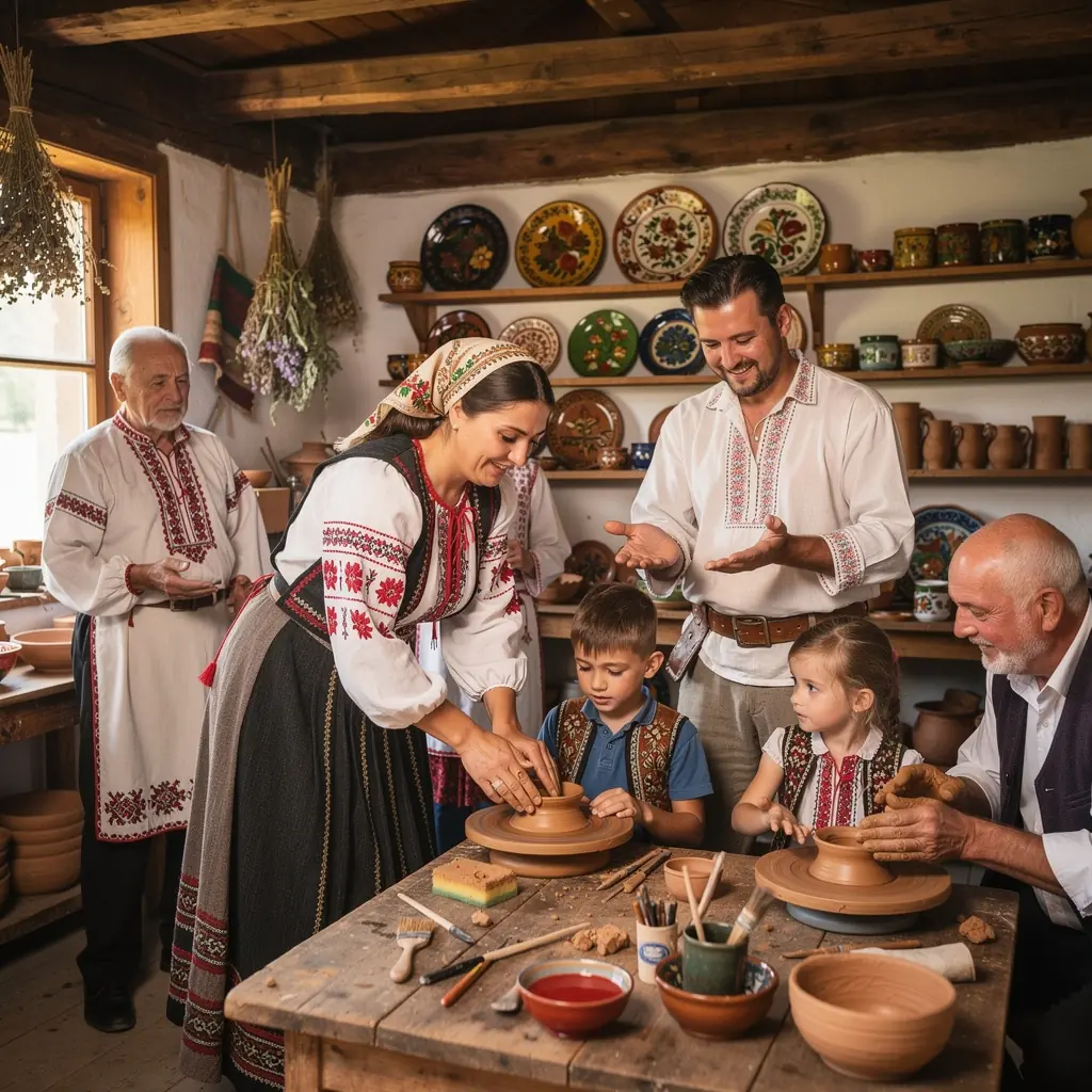 Părinți planificând o excursie în natură, consultând o hartă a atracțiilor accesibile.